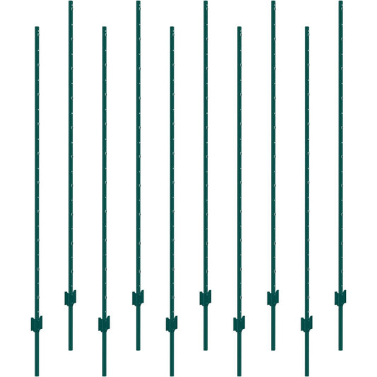 VEVOR 6 Feet Fence Post 10 Pack T-Post Heavy Duty Metal Fence Posts Green