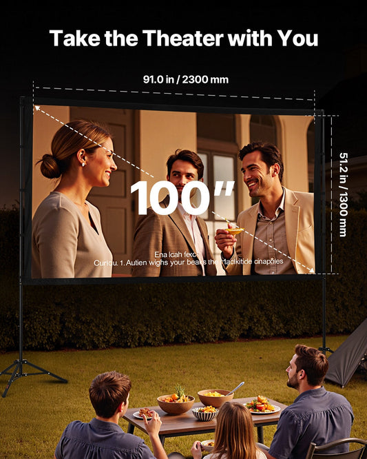 Tripod Projector Screen with 2 Stands 100 Inch 160? Wide Angle 4K HD 16:9