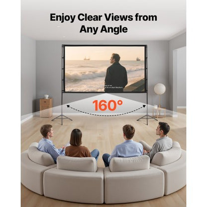 Tripod Projector Screen with 2 Stands 100 Inch 160? Wide Angle 4K HD 16:9