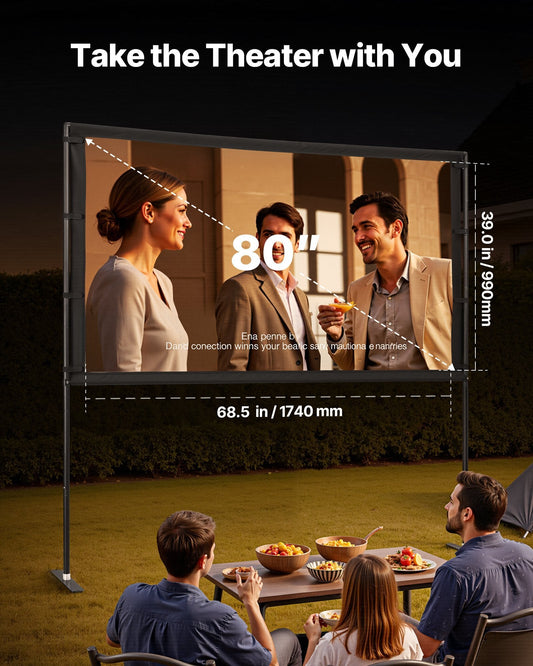 Projector Screen with 2 Stands 80 Inch 160? Wide Angle 4K HD 16:9 Movie Screen