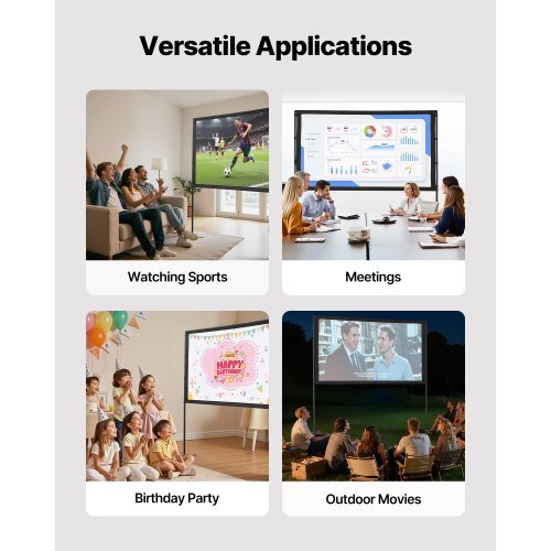 Projector Screen with 2 Stands 80 Inch 160? Wide Angle 4K HD 16:9 Movie Screen