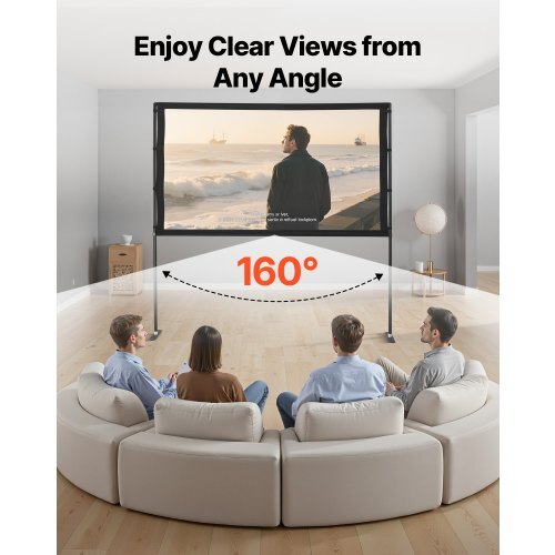 Projector Screen with 2 Stands 80 Inch 160? Wide Angle 4K HD 16:9 Movie Screen