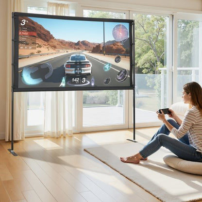 Projector Screen with 2 Stands 80 Inch 160? Wide Angle 4K HD 16:9 Movie Screen