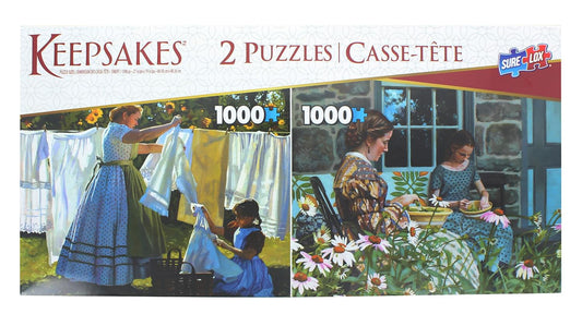 Set of 2 Keepsakes 1000 Piece Jigsaw Puzzles | Wash Day / Snapping Beans
