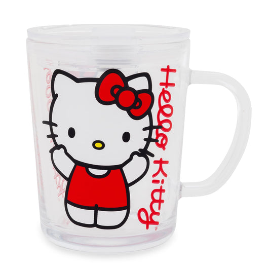 Sanrio Hello Kitty Red Outfit Glass Mug With Lid | Holds 14 Ounces