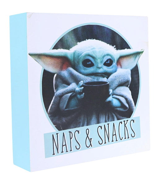 Star Wars The Mandalorian Naps and Snacks 6 x 6 Inch Wood Box Sign