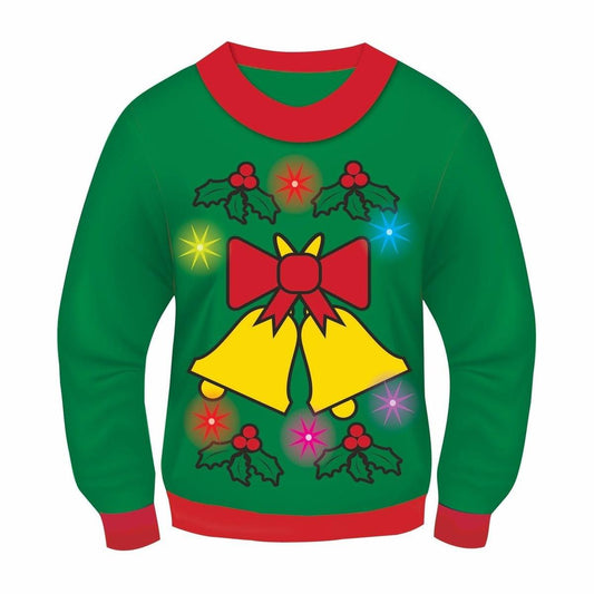 Green Musical Light-Up Jingle Bells Adult Ugly Christmas Sweater X-Large