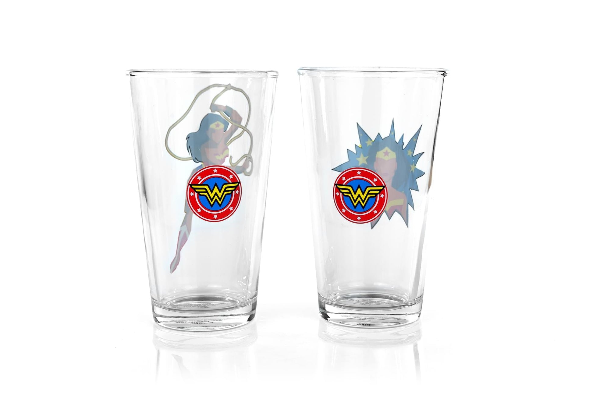 DC Wonder Woman Pint Glass Set | Two Action Packed 16-Ounce Cups | Set Of 2