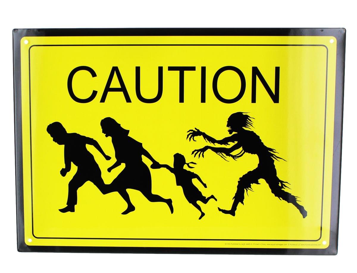 Caution Zombies Tin Sign