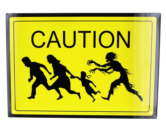 Caution Zombies Tin Sign