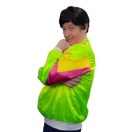 80s Male Neon Windbreaker and Wig Adult Costume Kit | Large/X-Large