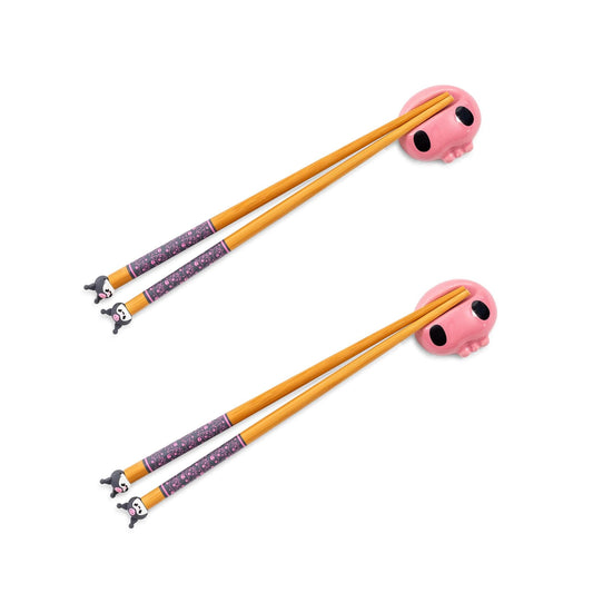 Sanrio Kuromi 2-Pair Bamboo Chopstick Set With Ceramic Rests
