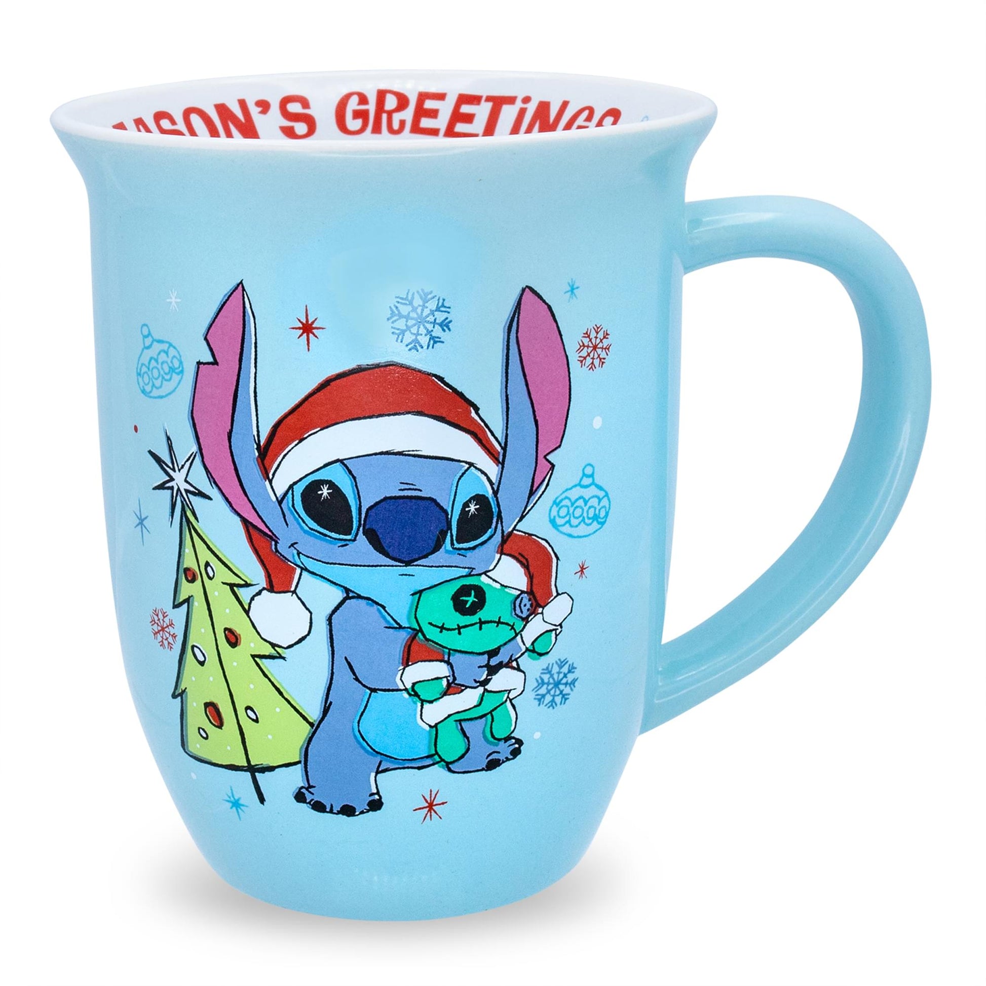 Disney Lilo & Stitch "Season's Greetings" Wide Rim Ceramic Mug | Holds 16 Ounces
