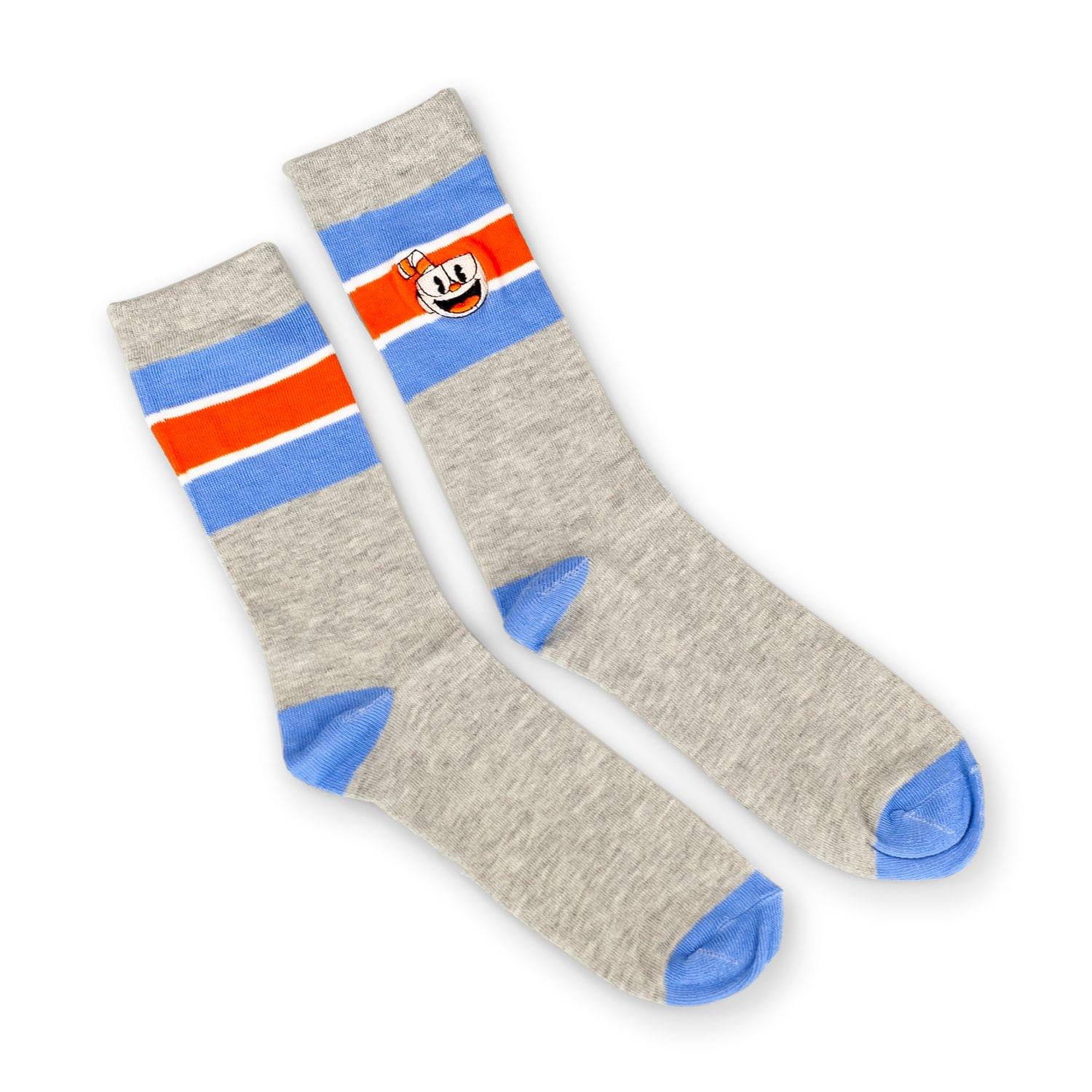 OFFICIAL Cuphead Striped Grey Crew Socks | Soft Socks Perfect for Cuphead Fans