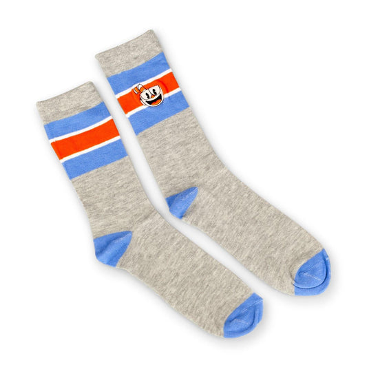 OFFICIAL Cuphead Striped Grey Crew Socks | Soft Socks Perfect for Cuphead Fans