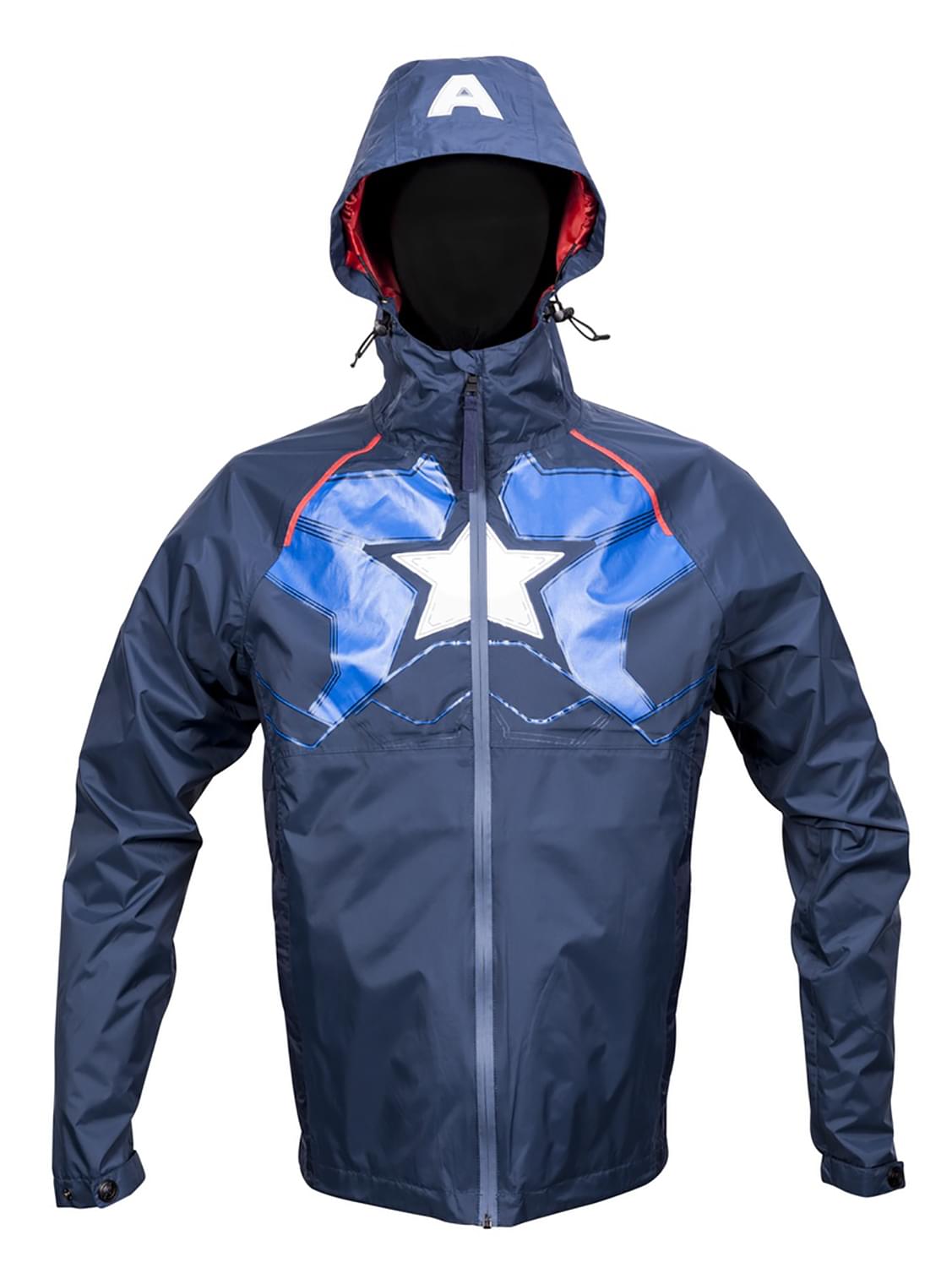 Marvel Captain America Mens Zip Raincoat Hooded Jacket | Medium