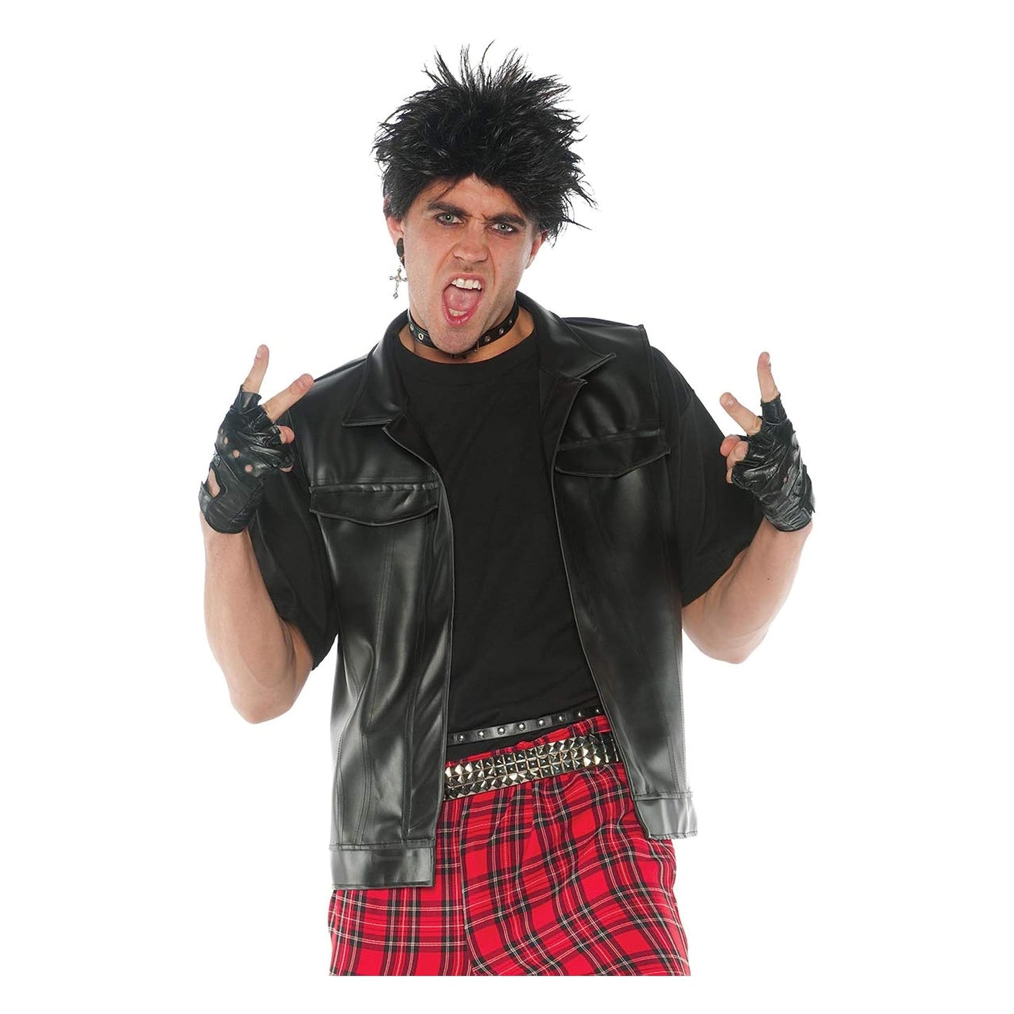80s Rebel Rocker Faux Leather Vest Adult Costume | XXL