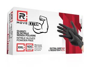 RMove 1Conf. da 100pz Tg.XXL 8.5gr da Lavoro - Guanti Nitrile Nero Senza Polvere Full Grip