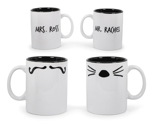Friends Mr. Rachel Whiskers and Mrs. Ross Moustache Double-Sided Mugs | Set of 2
