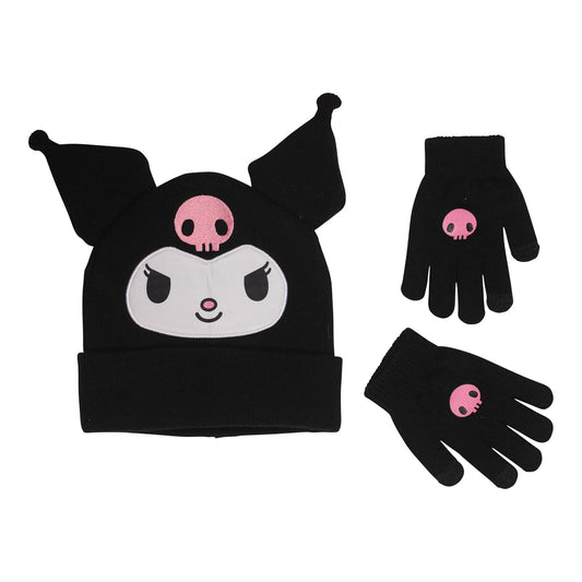 Sanrio Kuromi Knit Beanie and Gloves 2 Piece Set