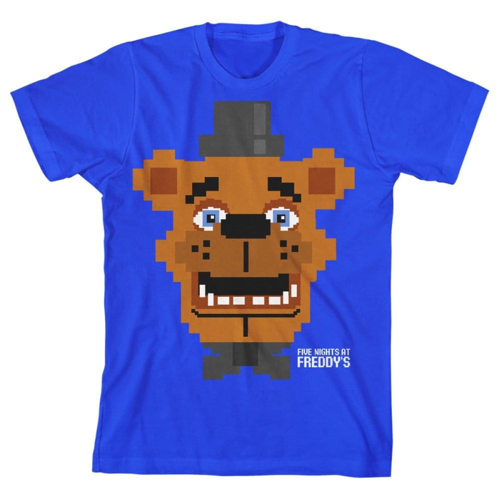 Five Nights at Freddys "Pixel Freddy" Boy's Blue T-Shirt: Medium