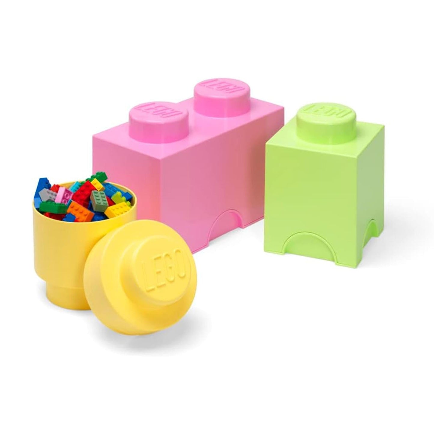 LEGO 3-Piece Storage Brick Set | Yellow| Green | Light Purple