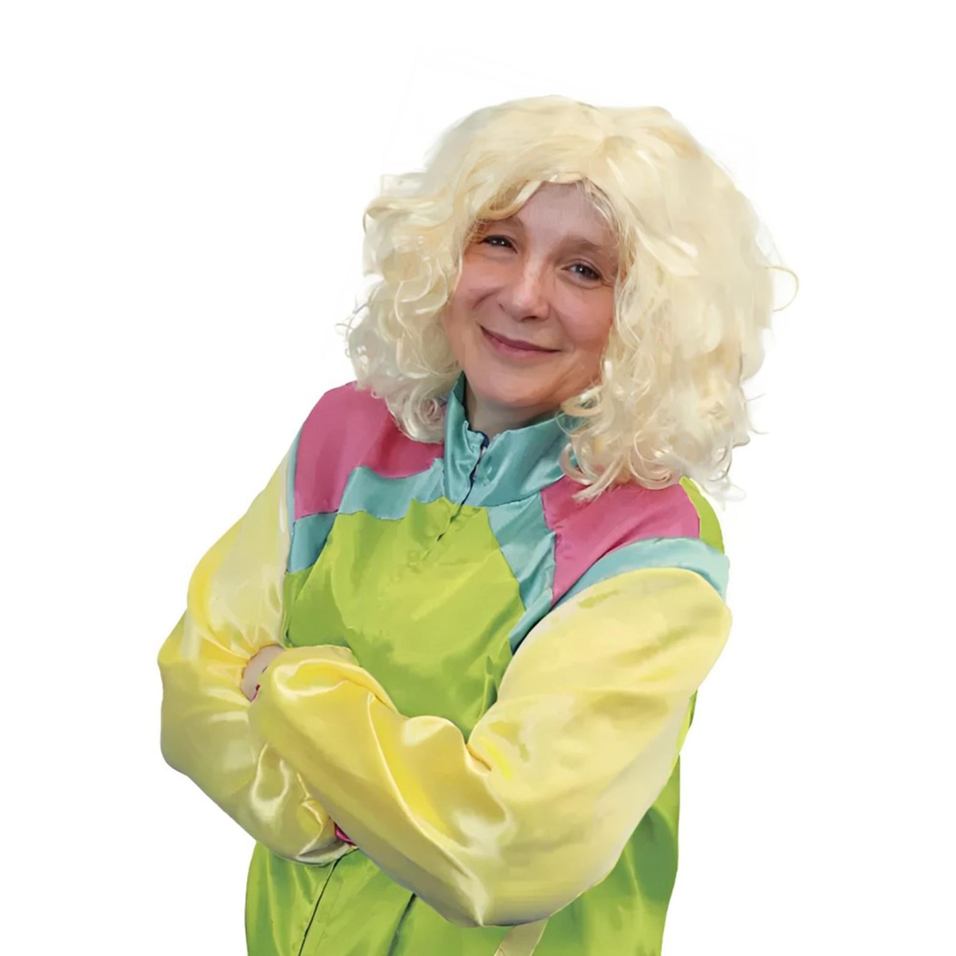 80s Female Neon Windbreaker and Wig Adult Costume Kit | Small/Medium